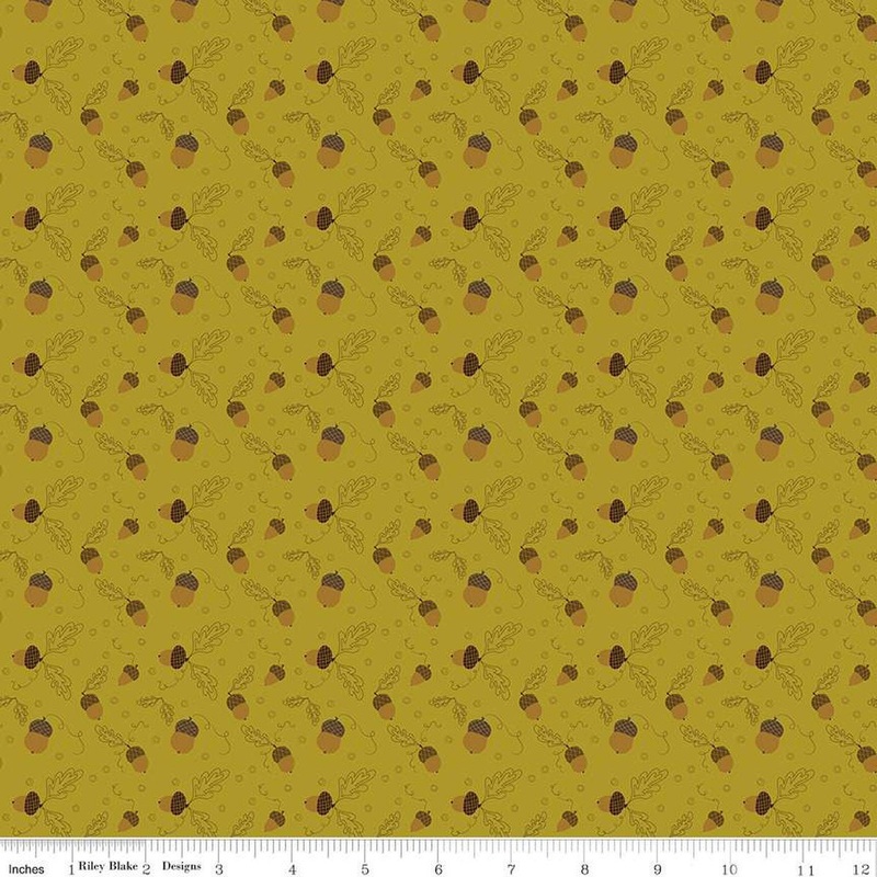 SALE Awesome Autumn Acorns C12172 Olive - Riley Blake Designs - Fall Leaves Swirls - Quilting Cotton Fabric
