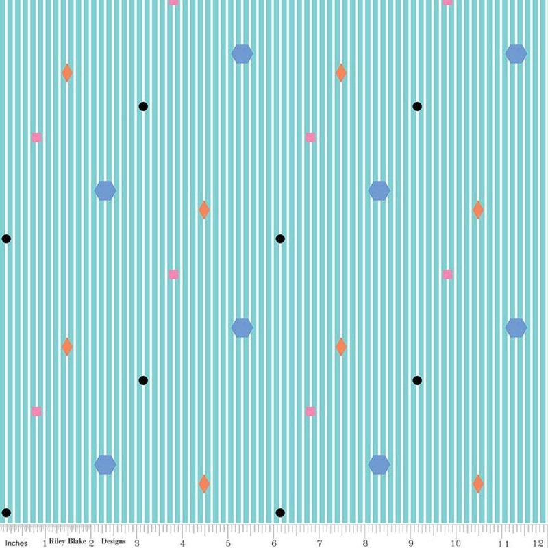 SALE Colour Wall Stripe C11591 Aqua - Riley Blake Designs - Geometric Shapes Blue White Stripes Striped Color Wall - Quilting Cotton Fabric