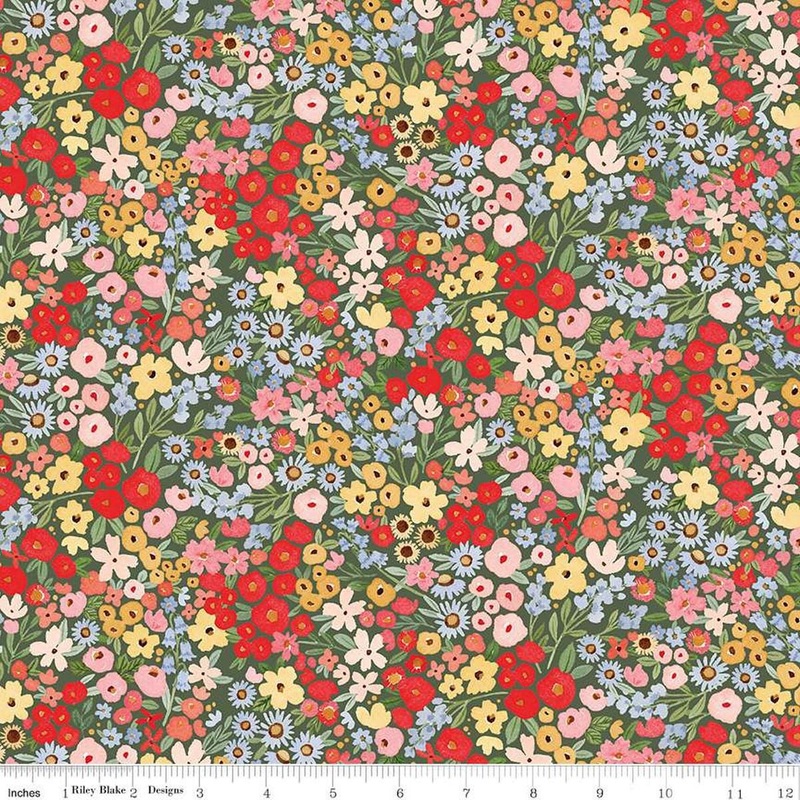 SALE Floral Charms Happy Ditsy Floral C15762 Hunter - Riley Blake Designs - Flowers Blossoms Leaves - Quilting Cotton Fabric