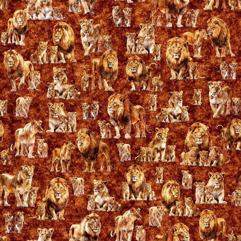 SALE Roar Of The Pride Lion Family Allover 31215 Rust T - QT Fabrics - Large Cats Lioness Cubs - Quilting Cotton Fabric