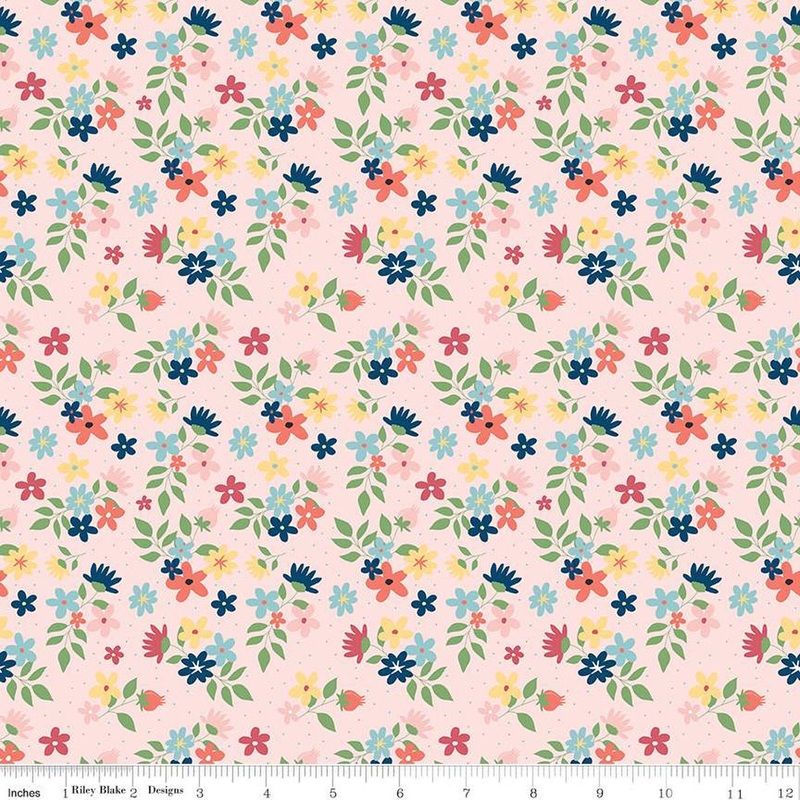 SALE Sew Much Fun Floral C12456 Pink - Riley Blake Designs - Flowers Pin Dots Sewing - Quilting Cotton Fabric