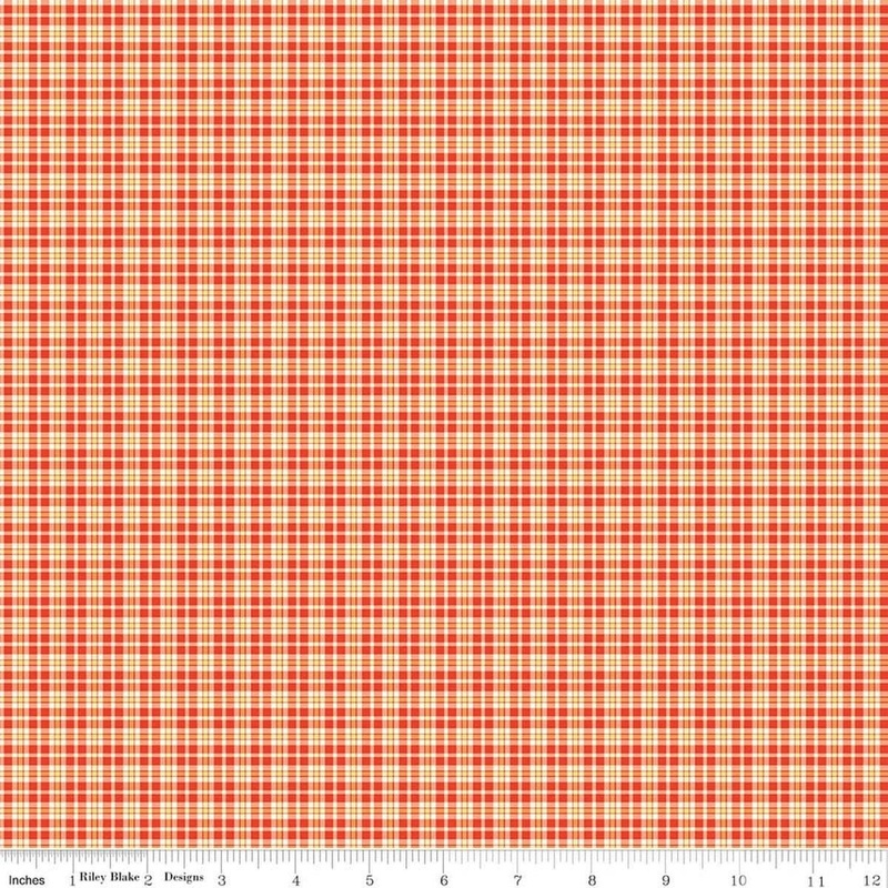 SALE Summer's in Town Plaid Red Orange Checkered Fabric - C17536 - Riley Blake Quilting Cotton Fabric