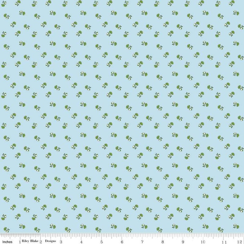 SALE Tulip Cottage Flower Toss C14266 Sky - Riley Blake Designs - Floral Flowers - Quilting Cotton Fabric