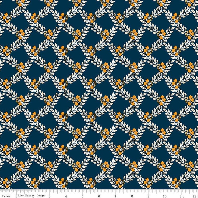 SALE Cheddar at Twilight Vines C15161 Navy - Riley Blake Designs - Floral Plaid - Quilting Cotton Fabric