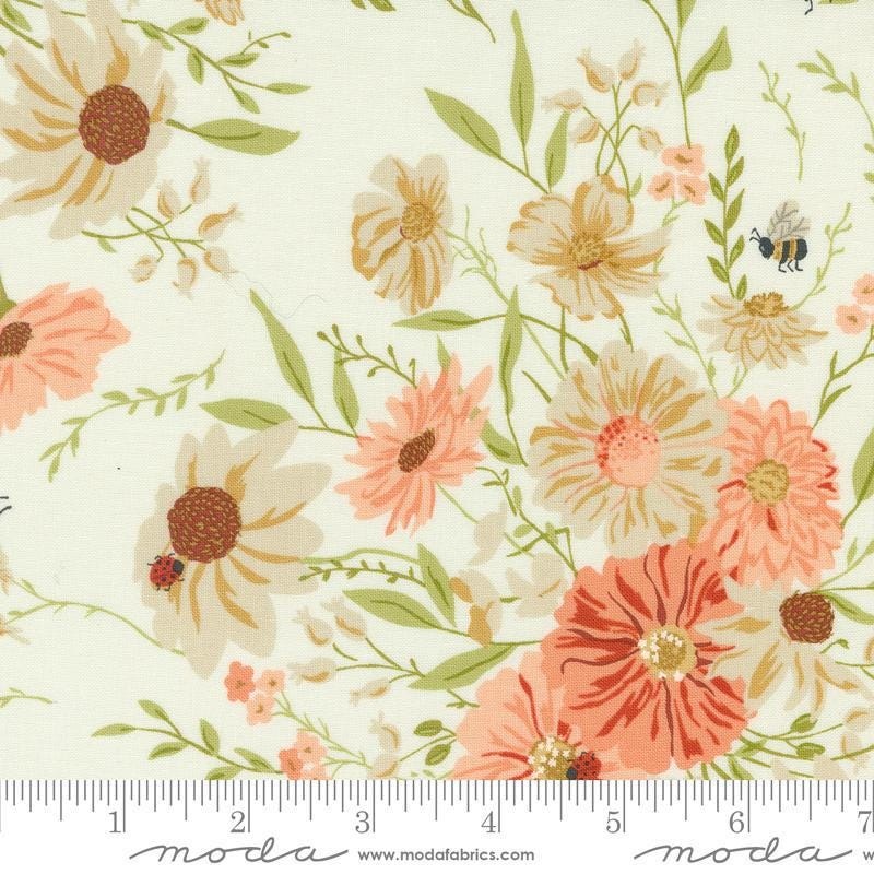 SALE Farmstead Main 20900 Porcelain - Moda Fabrics - Blossoms Leaves Floral Flowers - Quilting Cotton Fabric