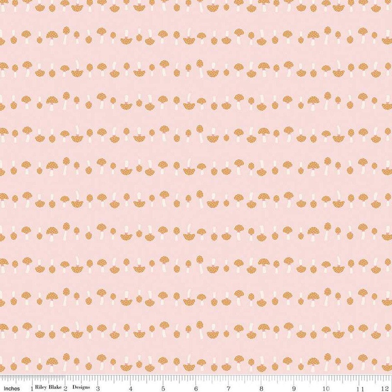 SALE Forest Village Mushrooms C15607 Pink - Riley Blake Designs - Small Rows Mushrooms Fungi - Quilting Cotton Fabric
