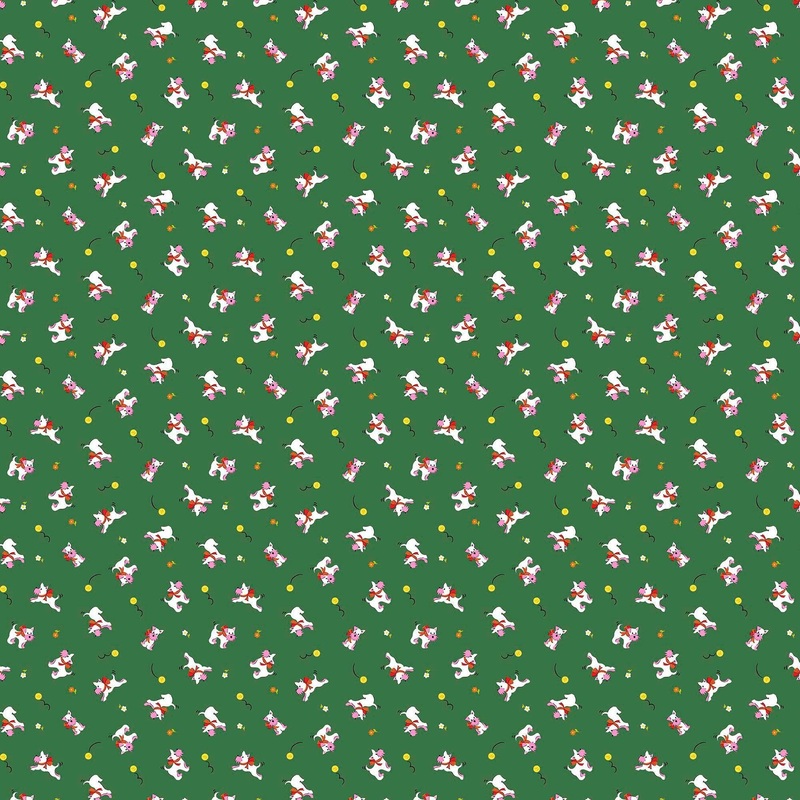 Whimsies Dogs 31611 Green G - QT Fabrics - Terrier Balls Puppy Puppies - Quilting Cotton Fabric