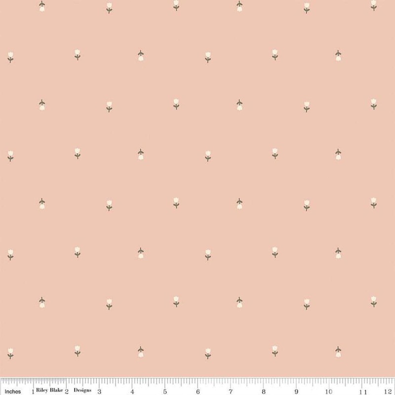 24" End of Bolt - Blush 'n Butterscotch Tulips C15591 Blush by Riley Blake Designs - Scattered Small Flowers Floral - Quilting Cotton Fabric