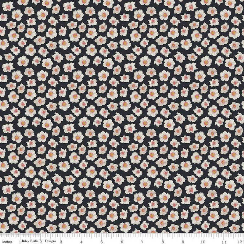33" End of Bolt - CLEARANCE Faith, Hope & Love Flowers C10323 Charcoal - Riley Blake Designs - Floral Flowers - Quilting Cotton Fabric