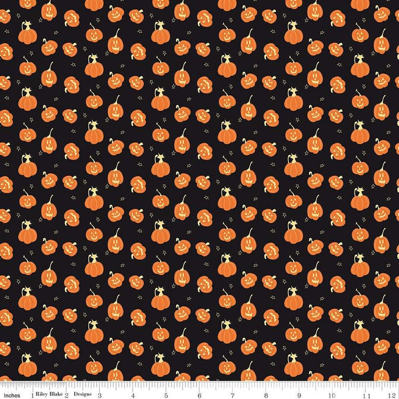SALE Beggar's Night Pumpkins C14505 Black - Riley Blake Designs - Halloween - Quilting Cotton Fabric
