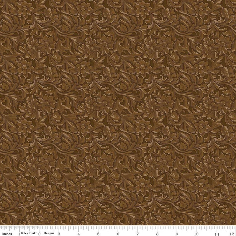 SALE Cowgirl Leather Brown Floral Fabric - C17485 - Riley Blake Quilting Cotton Fabric