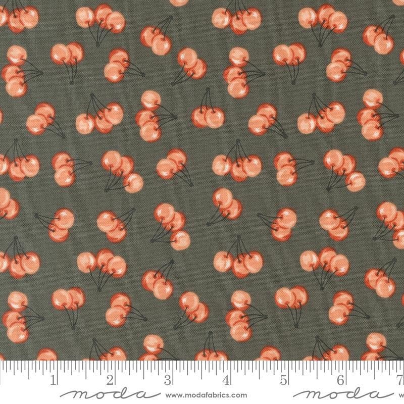 SALE Farmstead Cherries 20906 Charcoal - Moda Fabrics - Vintage Novelty Cherry - Quilting Cotton Fabric