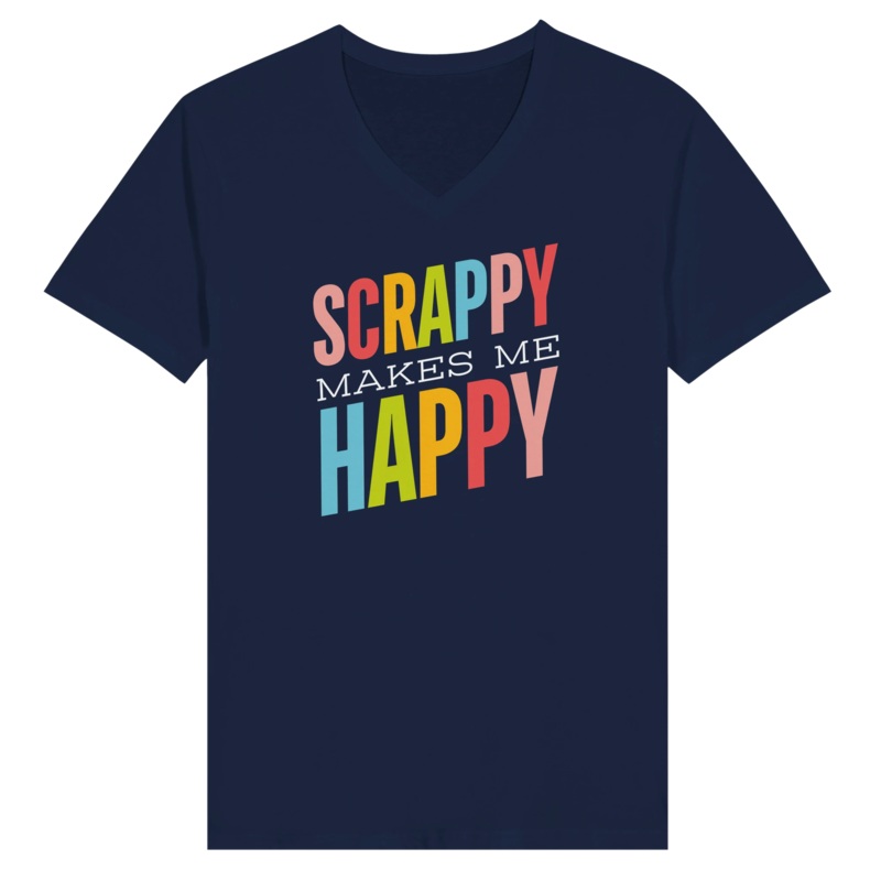 Scrappy Makes Me Happy Unisex V-Neck T-shirt Navy