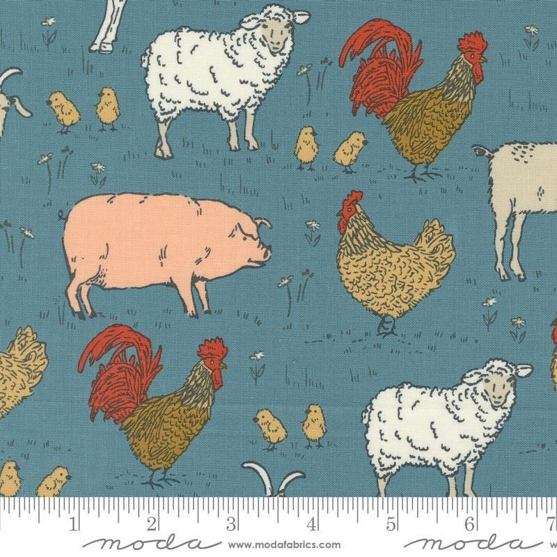 SALE Farmstead Animals 20903 Overalls - Moda Fabrics - Vintage Chicken Goat Pig Sheep - Quilting Cotton Fabric