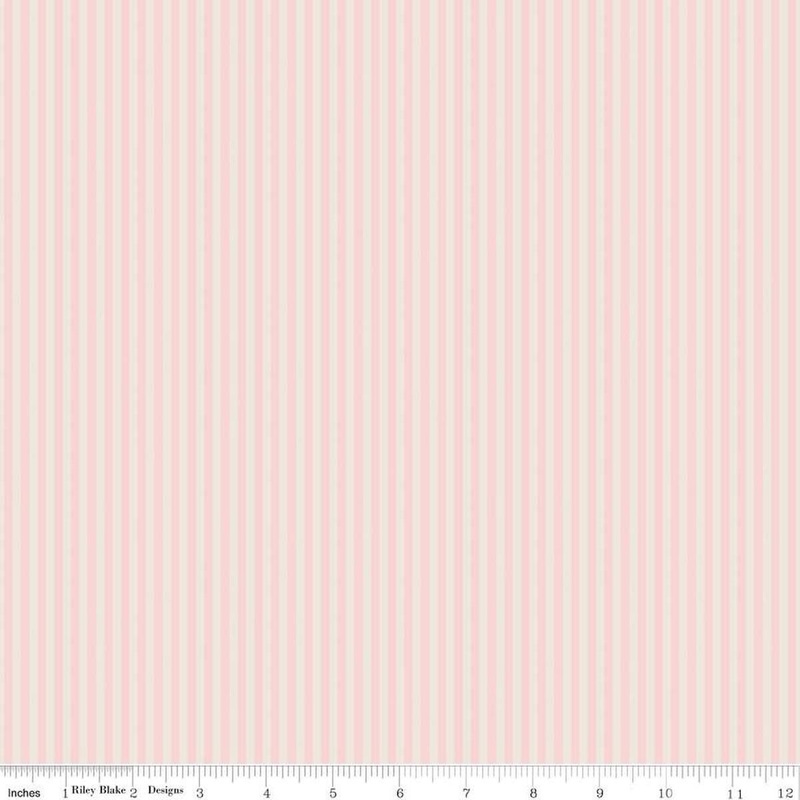 1/8 Eighth Inch Stripe on Ivory C505 Pink Dogwood - Riley Blake Designs - Small Striped - Quilting Cotton Fabric