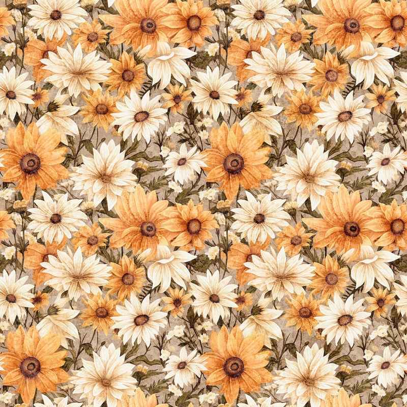 Queen Bee Packed Floral 30487 Tan A - - QT Fabrics - Floral Flowers - Quilting Cotton Fabric