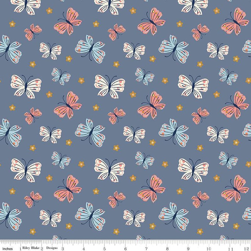 SALE Butterfly Blossom Butterflies C13271 Stone Blue - Riley Blake Designs - Quilting Cotton Fabric