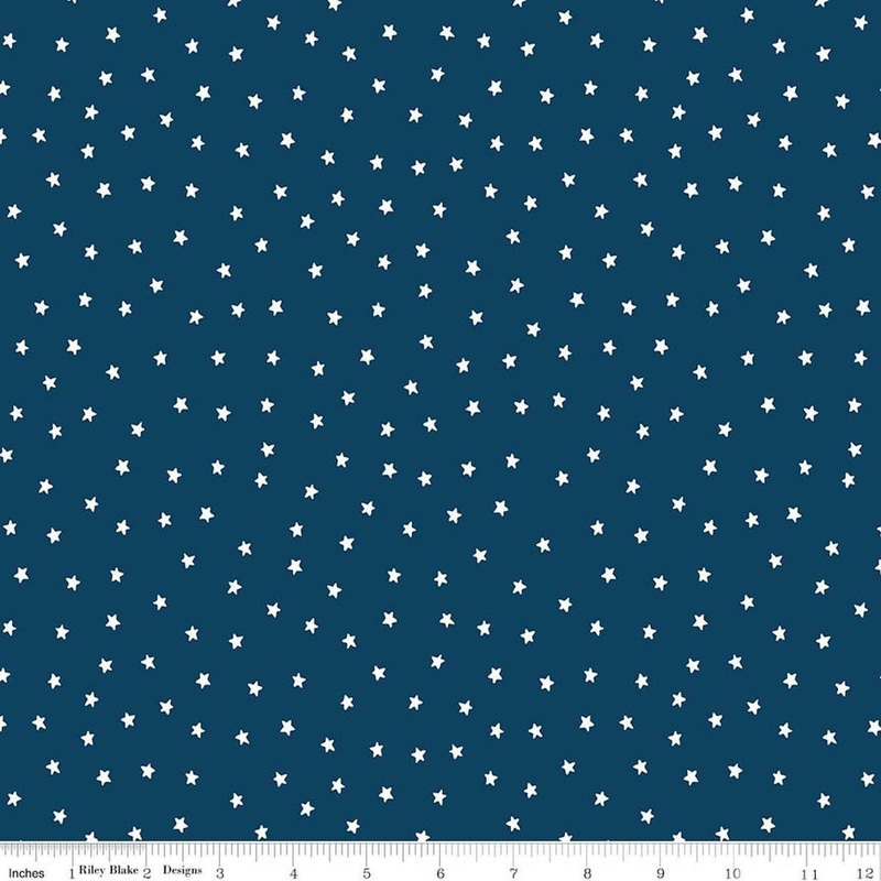Sew America Star Toss Blue Tone-on-Tone Stars Patriotic Fabric - C17354 - Riley Blake Quilting Cotton Fabric