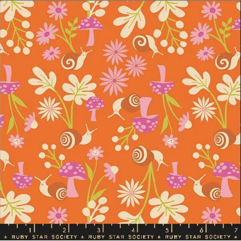 SALE Animal Animal Snail RS5163 Goldfish - Moda Fabrics - Retro Snails Floral Flowers Mushroom - Ru- Star Society - Cotton Fabric