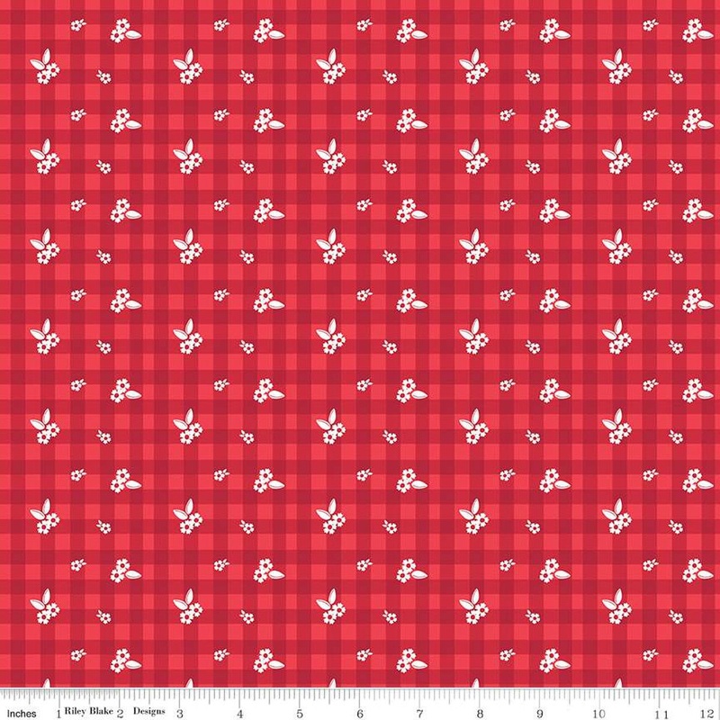 SALE Cheerfully Red Ditzy PRINTED Gingham C13312 Red - Riley Blake Designs - Flowers Checks Check Checkered- Quilting Cotton Fabric
