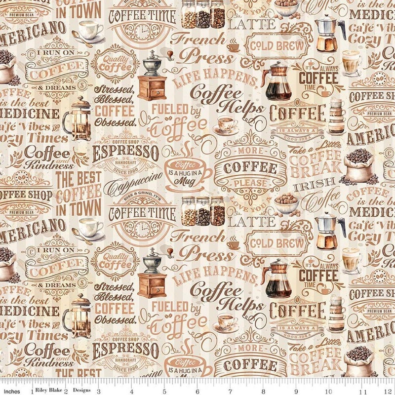 SALE Coffee Time Text Cream DIGITALLY PRINTED Fabric - CD17132 - Riley Blake Quilting Cotton Fabric