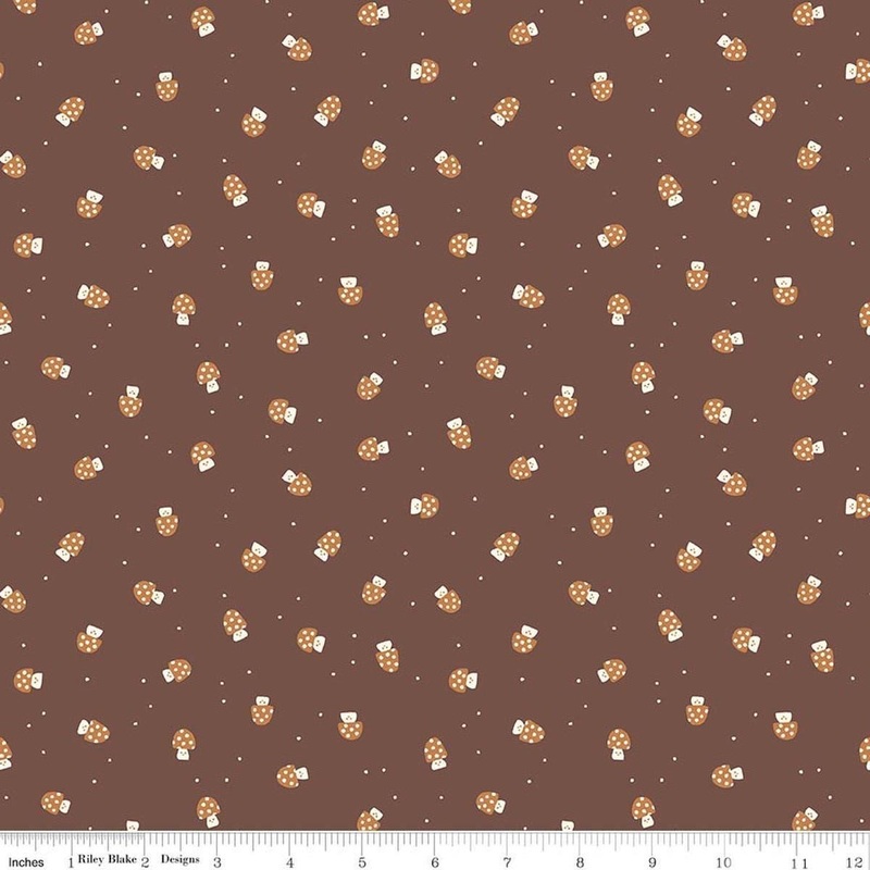 SALE Faraway Kingdom Mushroom Cheer Cocoa Brown Cottage Core Fabric - C17435 - Riley Blake Quilting Cotton Fabric