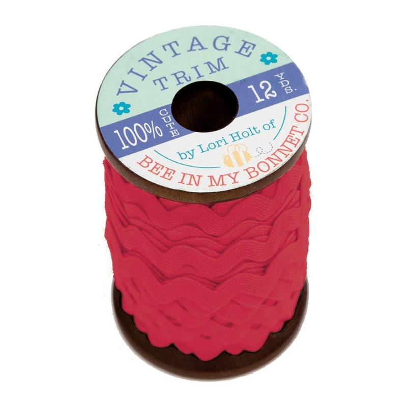 SALE Lori Holt Vintage Trim Large on Wooden Spool Jazzberry Jam Red Polyester Trim - Riley Blake 5/8" Polyester Trim