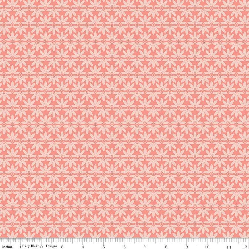 SALE Melody Deco Leaves C15145 Salmon - Riley Blake Designs - Geometric Leaf - Quilting Cotton Fabric