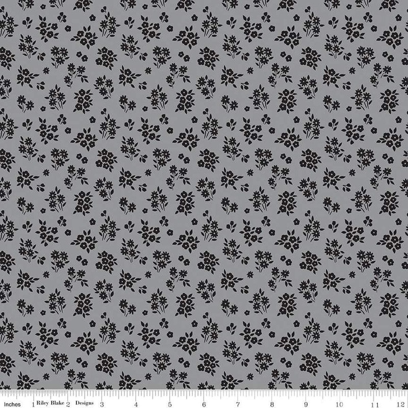 SALE Midnight Meadow Bouquets C15324 Gray - Riley Blake Designs - Floral Flowers Leaves - Quilting Cotton Fabric