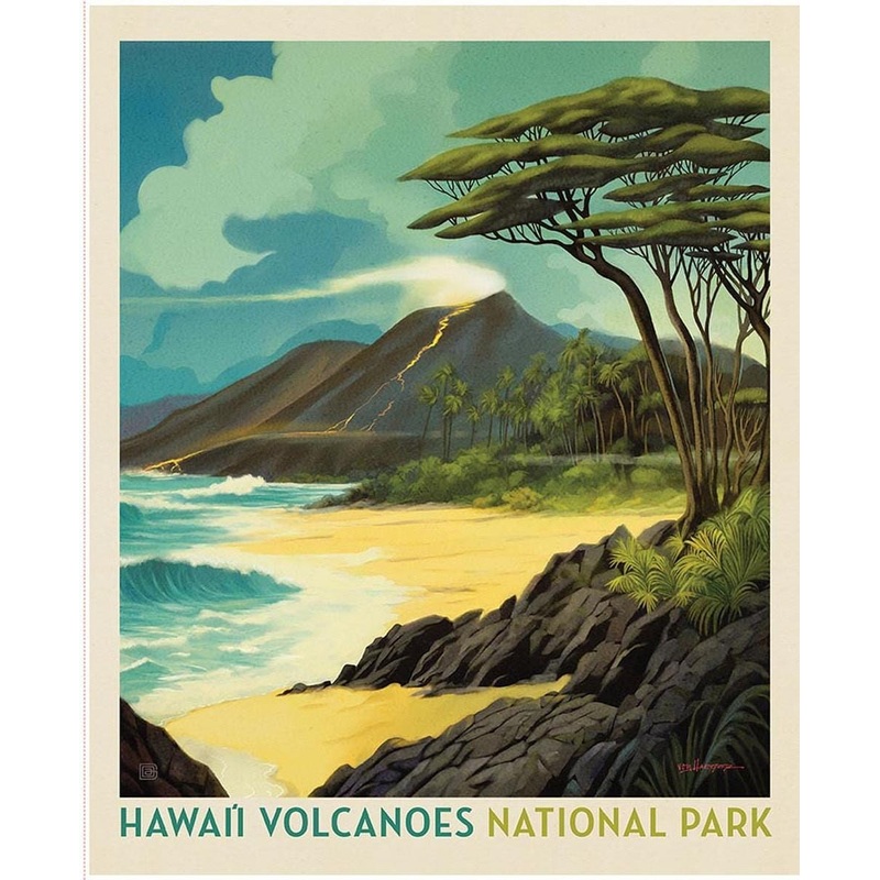 SALE National Parks Hawaii Volcanoes Poster Panel DIGITALLY PRINTED Fabric - PD17707 - Riley Blake Quilting Cotton Fabric - Licensed Product