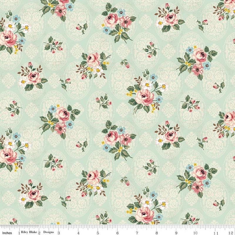 SALE Rose & Violet's Bouquet Des Fleurs Posy C17291 Mint - Riley Blake Designs - Floral Flowers - Quilting Cotton Fabric