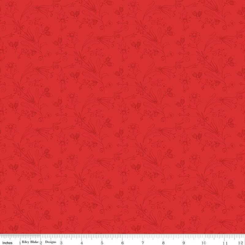 Sew America Flower Vines Red Floral Fabric Patriotic Fabric - C17350 - Riley Blake Quilting Cotton Fabric