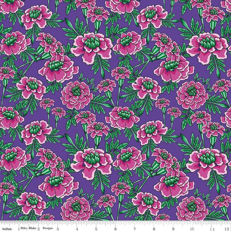 SALE Botanic Blast Small Carnations CD15544 Amethyst - Riley Blake Designs - DIGITALLY PRINTED - Flowers Floral - Quilting Cotton Fabric