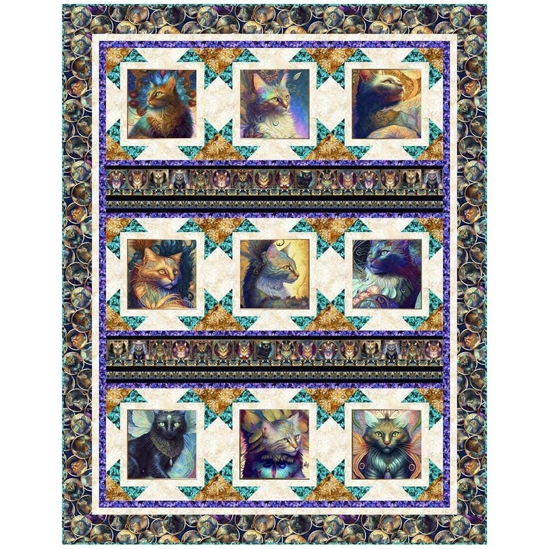 SALE Glamour Shots Quilt Kit - QT Fabrics - Pattern Fabric - Cats Kittens Fantasy Magical - Feline Fantasia - Quilting Cotton Fabric