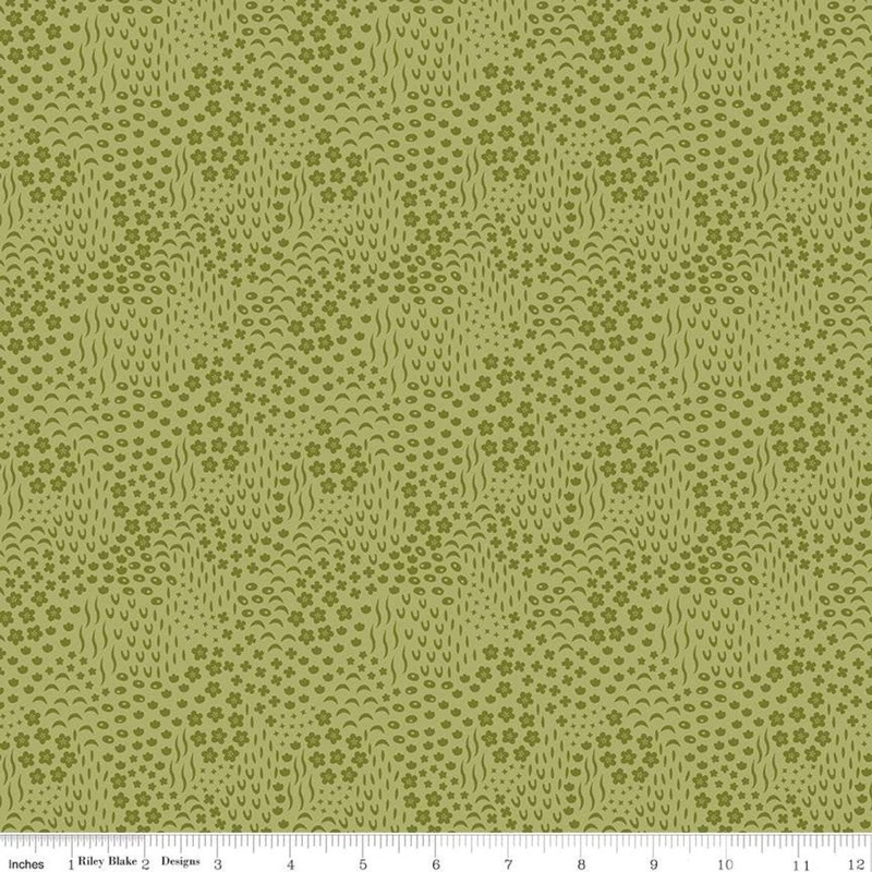 12" End of Bolt - SALE Primrose Hill Meadow C11064 Olive - Riley Blake Designs - Floral Flowers Tone-on-Tone - Quilting Cotton Fabric