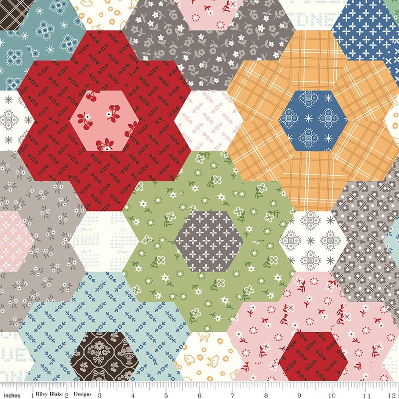 3-Yard Cut - Calico Grandma's Flower Garden Multi Hexagon 108" WIDEBACK - WB14501 - Riley Blake Quilting Cotton Fabric
