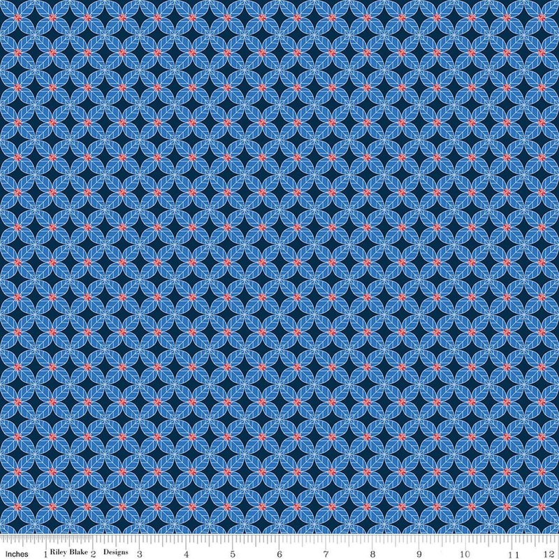 Awakening Petals Blue Geometric Floral Fabric C17105 - Riley Blake Quilting Cotton Fabric