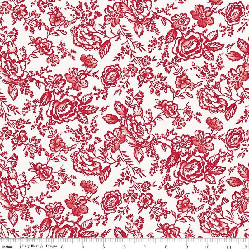 Red Delicious Apple Tart C15660 Cloud - Riley Blake Designs - Flowers Floral Leaves - Quilting Cotton Fabric
