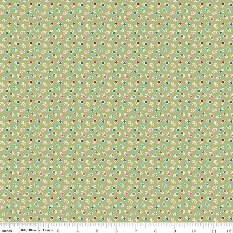 SALE Bee Dots Kathy C14166 Lettuce - Riley Blake Designs - Floral Flowers - Lori Holt - Quilting Cotton Fabric