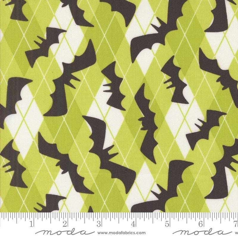 SALE Fab Boo Lous Bats 22481 Green Slime - Moda Fabrics - Plaid Batty Lines - Quilting Cotton Fabric