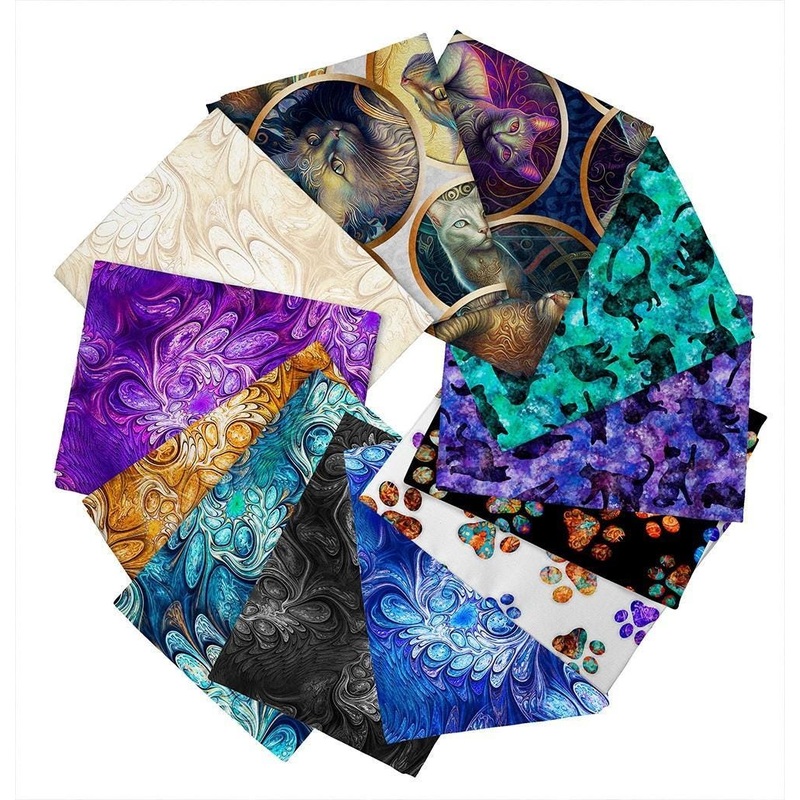 SALE Feline Fantasia Fat Quarter Bundle 12-Piece - QT Fabrics - Precut - Cats Kittens Swirl Marble - Quilting Cotton Fabric