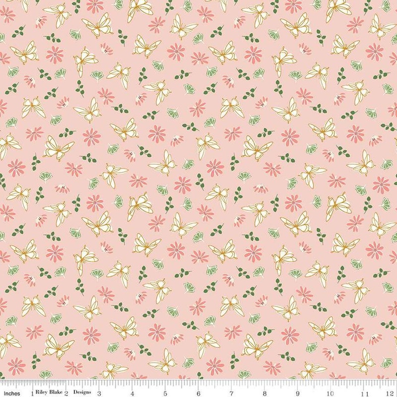 SALE Melody Flutter Flora C15143 Peaches 'n Cream - Riley Blake Designs - Blossoms Leaves Floral - Quilting Cotton Fabric