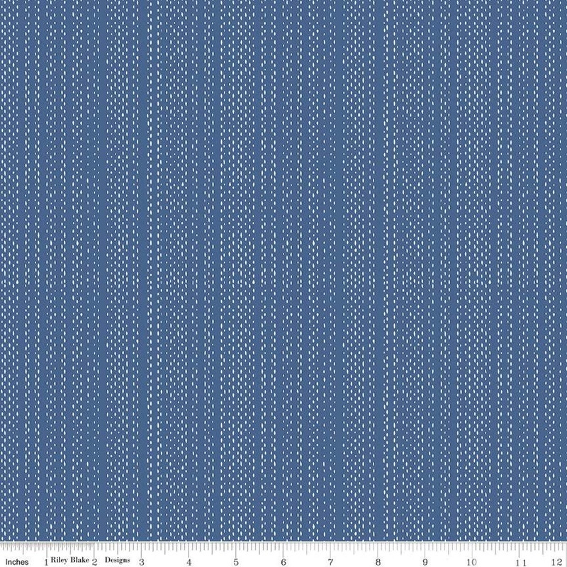 SALE Moonchild Signals C13826 Denim by Riley Blake Designs - White Dashed Stripes Stripe Striped - Quilting Cotton Fabric