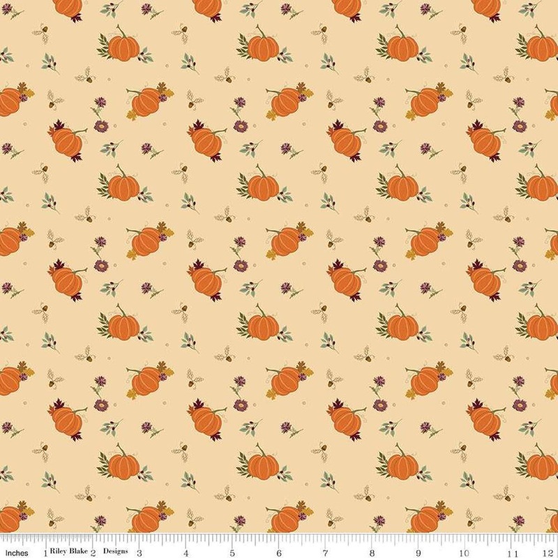 SALE The Awe of Autumn Pumpkins C16192 Latte - Riley Blake Designs - Sprigs Flowers Leaves Floral - Quilting Cotton Fabric