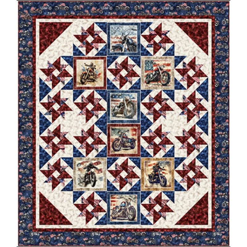 Stars, Stripes, & Steel Ride With The Stars Quilt Kit Patriotic Fabric - FORSL KIT 7121A - QT Fabrics Quilting Cotton Fabric