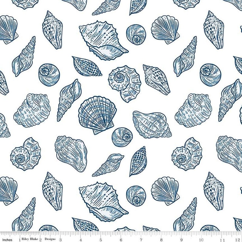 3-Yard cut- SALE Ocean Oasis Seashells WIDEBACK WB15997 White - Riley Blake - 108" - Sea Water Shells - Quilting Cotton Fabric