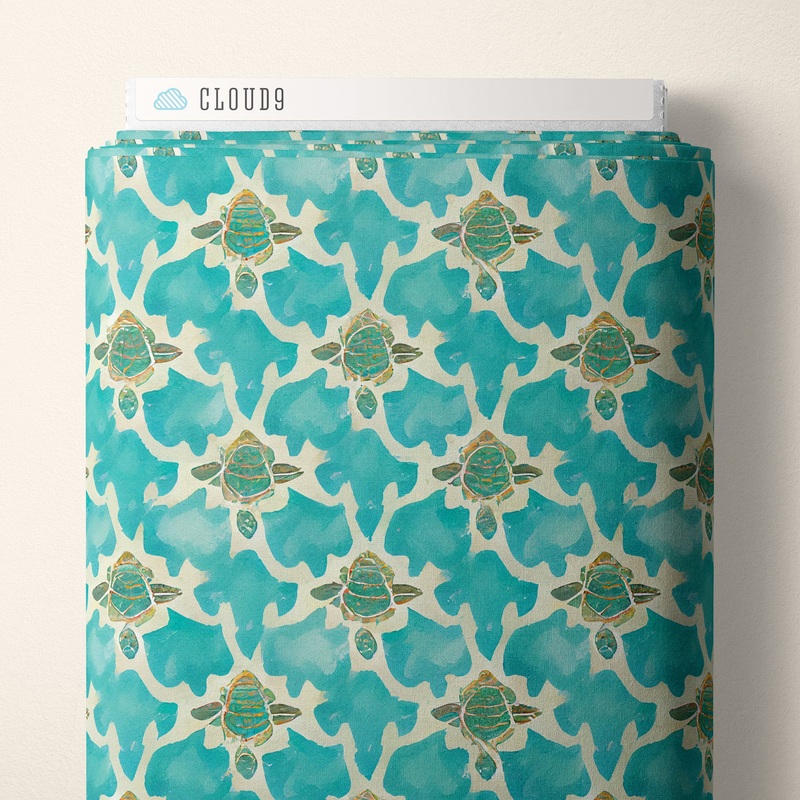 Bali Dreams Turtle Surf 227840 by Penn Gray Design for Cloud9 Fabrics Organic Cotton Sold by the Half Yard