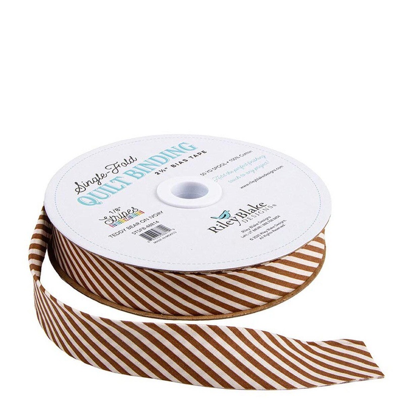 SALE Single-Fold Quilt Binding 1/8" Stripe STSFB-48814 Ivory on Teddy Bear - Riley Blake Designs - 2 1/2" Bias Binding - by the yard