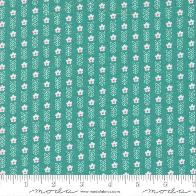 Strawberry Lemonade - Blooms Small Floral Stripe in Teal 100% Cotton Fabric