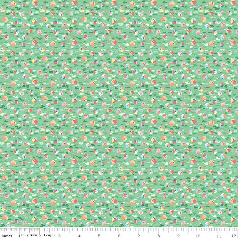 SALE Playtime 30's Building Blocks C15155 Green - Riley Blake Designs - Toy Cubes - Quilting Cotton Fabric